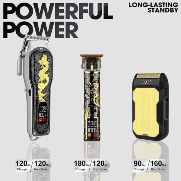 Hair Clippers 3-Piece Men's Professional Cordless Haircutting Set with LED Display, Trimmer, Shaver, Beard Clipper - Gift for Man - Image 5