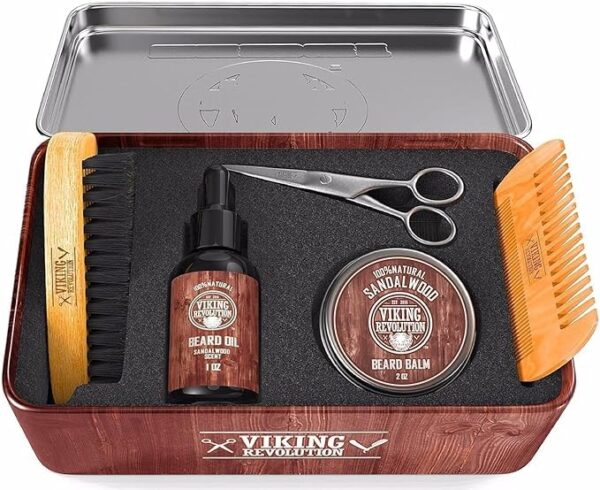 Viking Revolution Ultimate Grooming Kit for Men - Boar Brush, Wood Comb, Sandalwood Balm & Oil, Scissors for Beard & Mustache - Image 4