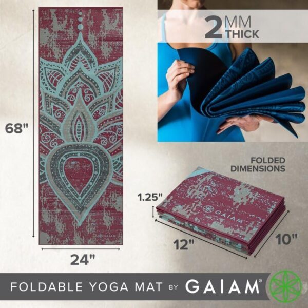 Gaiam Yoga Mat - Folding Travel Fitness & Exercise Mat - Foldable Yoga Mat for All Types of Yoga, Pilates & Floor Workouts (68"L x 24"W x 2mm Thick) - Image 4