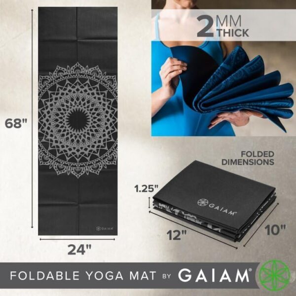 Gaiam Yoga Mat Folding Travel Fitness & Exercise Mat | Foldable Yoga Mat for All Types of Yoga, Pilates & Floor Workouts, Midnight Marrakesh, 2mm - Image 4