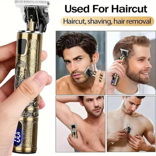 Professional Hair Clipper Set, Digital Display Trimmer Kit with Accessories, Barber Case and Cape, Vintage Design - Image 8