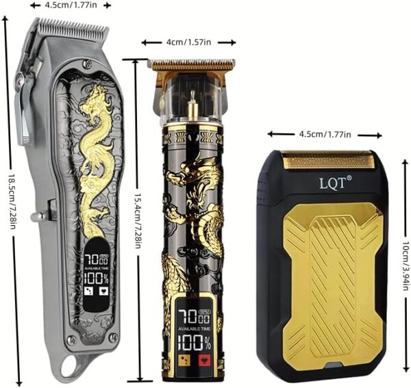 Hair Clippers 3-Piece Men's Professional Cordless Haircutting Set with LED Display, Trimmer, Shaver, Beard Clipper - Gift for Man - Image 3